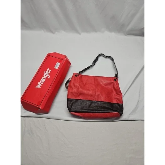 Wrangler‎ Vegan Leather Hobo Bag Women's Top Handle Shoulder Purse Red Brown NWT