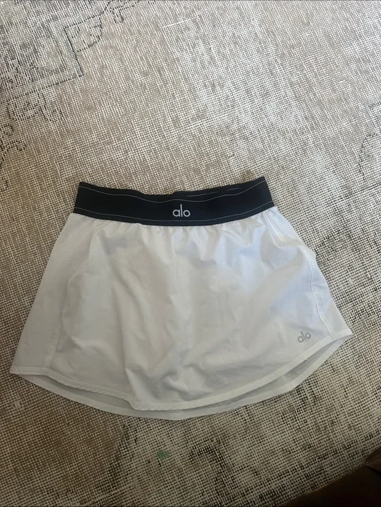 ALO Yoga White Mini Skirt with Black Waistband