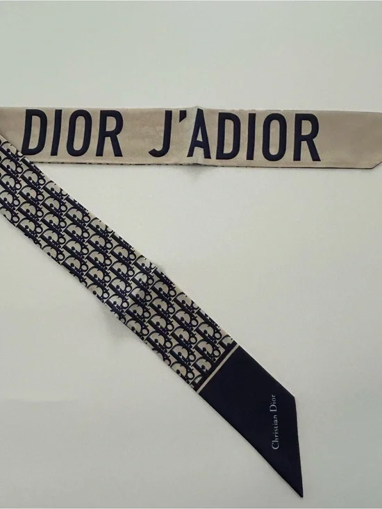 Christian Dior J’Adior Oblique Navy Ribbon Scarf Neck Hair Bag Wrap Accessory