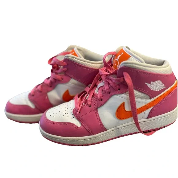 Nike‎ Air Jordan 1 Mid GS Size 7Y Pinksicle Safety Orange White DX3240-681
