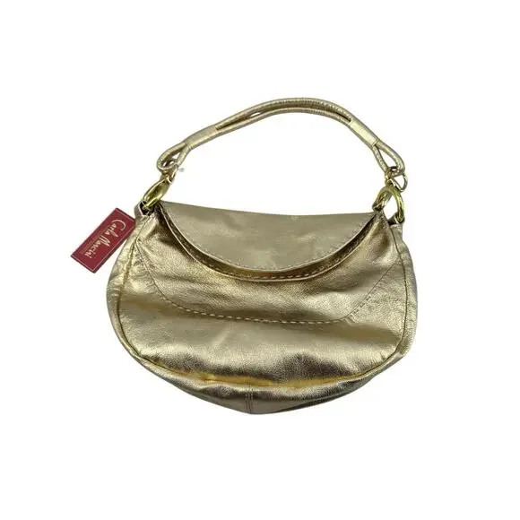 New Carla Mancini Gold Metallic Leather Hobo Shoulder Bag Chain Handcrafted FLAW