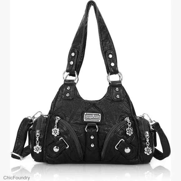 Small Vegan Leather Hobo Tote Bag with Multi-Pocket Design Adjustable Strap