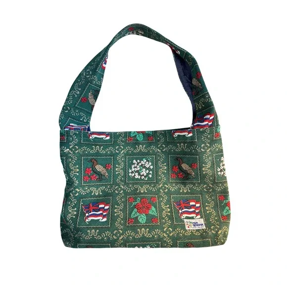 Reyn Spooner Hawaiian Traditionals State‎ Flag Bird Flower Canvas Bag Green