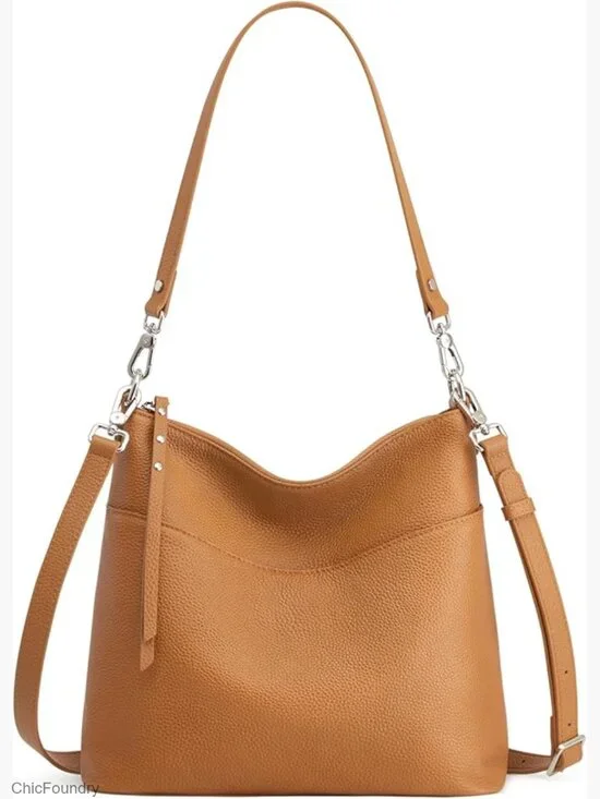 Medium Leather Tote Crossbody Hobo Bag with 2 Removable Straps