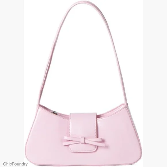 Patent Leather Hobo Shoulder Bag with Bow Detail, Zipper Closure