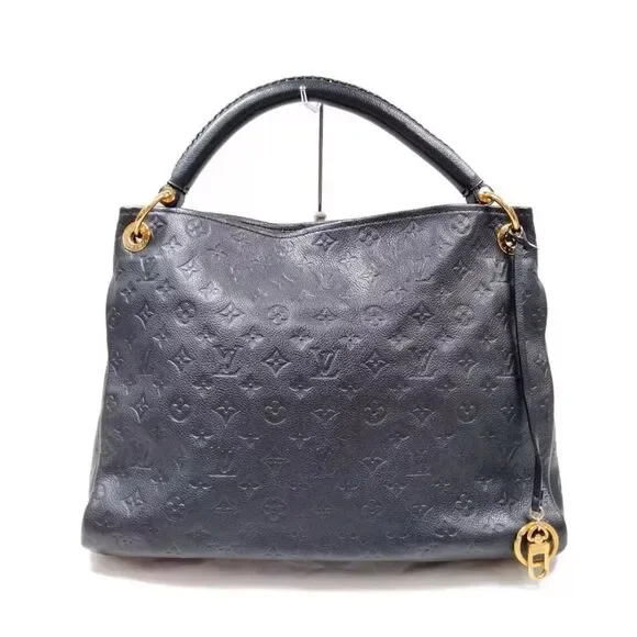 Auth Louis Vuitton Artsy Shoulder Bag MM Deep Navy Blue Leather Boho Monogram