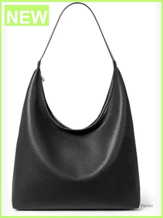 Large Full-Zip Hobo Bag, Soft Vegan Leather Slouchy Shoulder Work Tote, Center