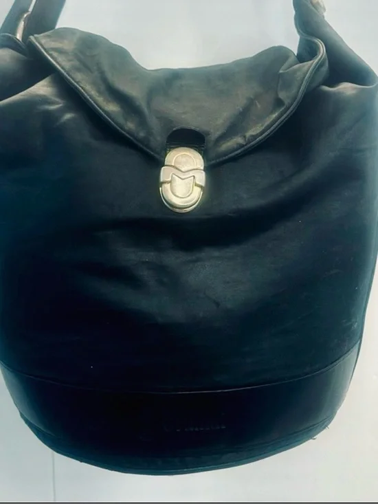 Marino Orlandi Bucket black leather and nylon swing bag