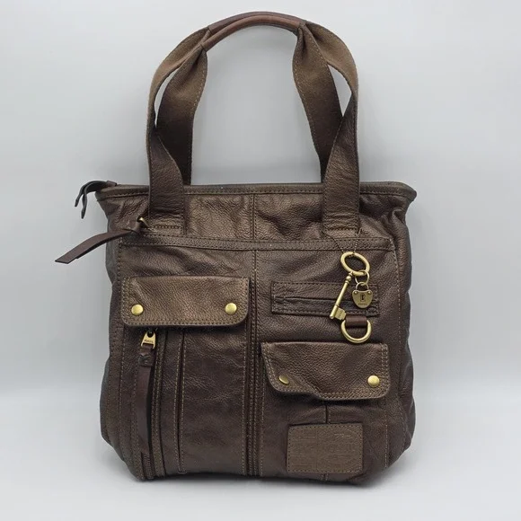 FOSSIL Long Live Vintage Soft Copper Brown Pebble Leather Hobo Purse Bag‎ Hippie