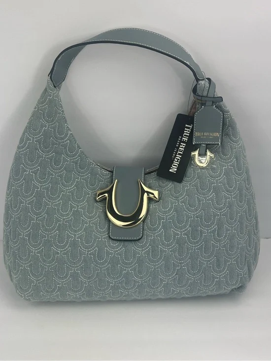 TRUE RELIGION QUILTED HORSESHOE LARGE DENIM HOBO, 50% COTTON, 50% Polyester