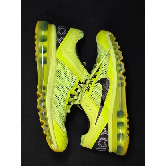 Nike Air Max 2013 Volt Yellow Black Kids Running Shoes 555426-700 7Y