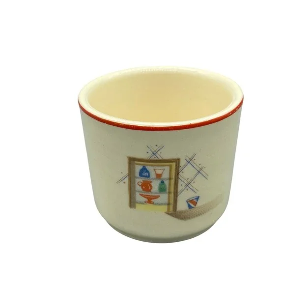 Vintage Universal Cambridge Oven Proof Custard‎ Cup Ramekin Red Rim Graphic