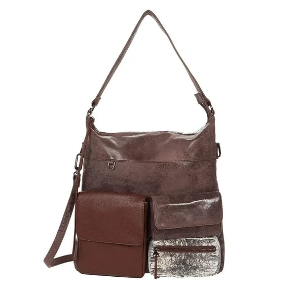 HOBO Explorer‎ Shoulder Bag Leather Crossbody Brown Snake Accents Pockets