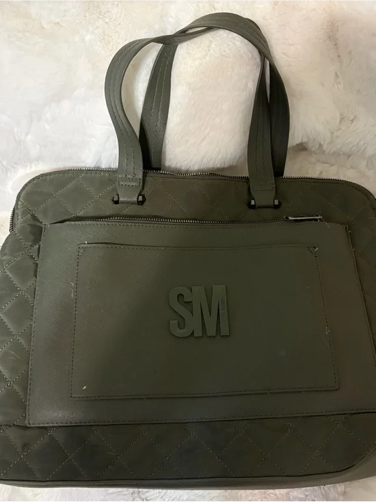 SM Monogram Olive Green Quilted Tote Bag for Men