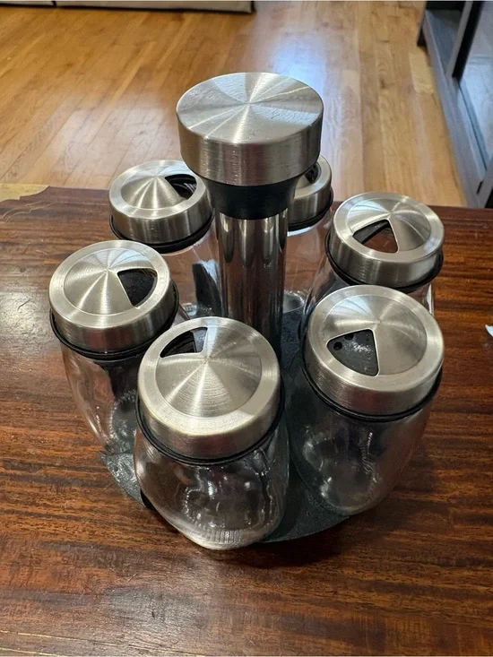 Stainless Steel Rotating Spice Rack Set - Silver