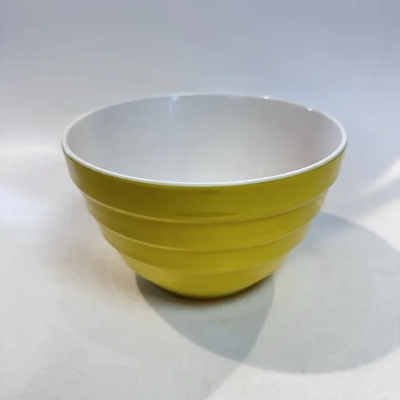 Vintage Melamine Mixing Bowl Ribbed Yellow White‎ Interior Non Slip Ring EUC