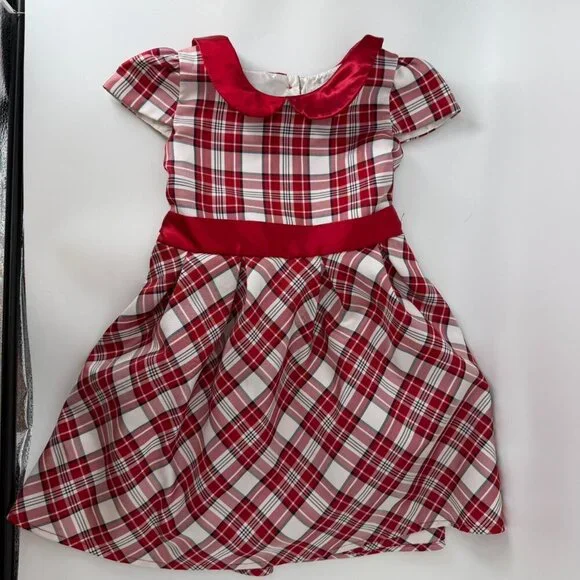 The Children's Place Red White Plaid Dress 5T Pleated Holiday