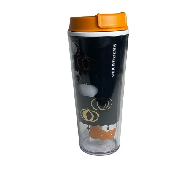 Starbucks Halloween 2014 Tumbler Fan Cup Ghost Boo 12 ounce Black Orange Lid