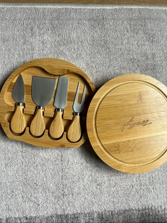 Wally’s Bamboo Cheese Board with 4-Piece Knife Set - Natural
