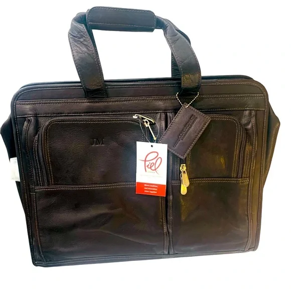 Piel Leather Briefcase  Dark Brown