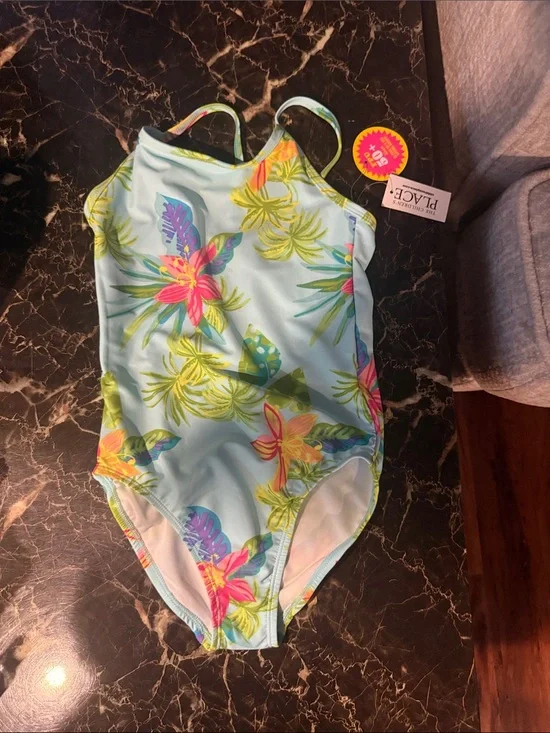 The Children's Place Light Blue Tropical Floral One-Piece Swimsuit