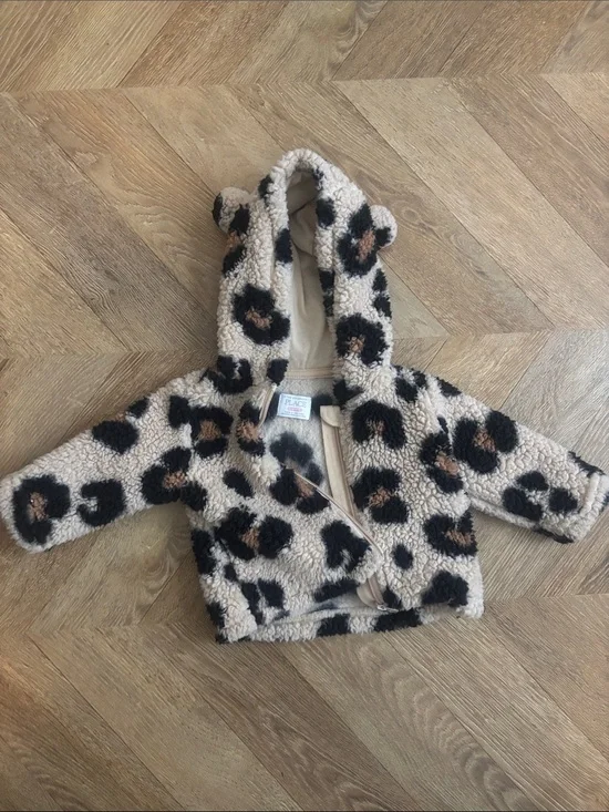 The Children's Place Leopard Sherpa Hooded Jacket - Size 6-12 Months