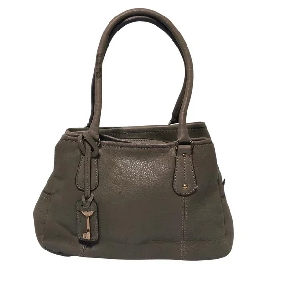 Vtg Fossil Green Leather Shoulder Bag Satchel 3- Compartment Key Charm