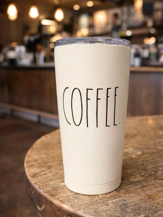 Rae Dunn Cream COFFEE Tumbler Travel Cup NWT