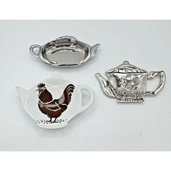 Lot of 3 Vintage Tea Bag Holders Tidy Rooster Farmhouse Cottagecore