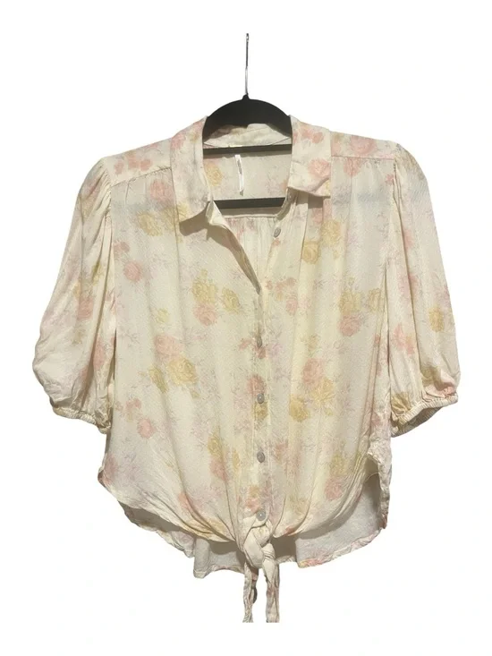 Free People Cream Blouse with Pink & Yellow Floral Print