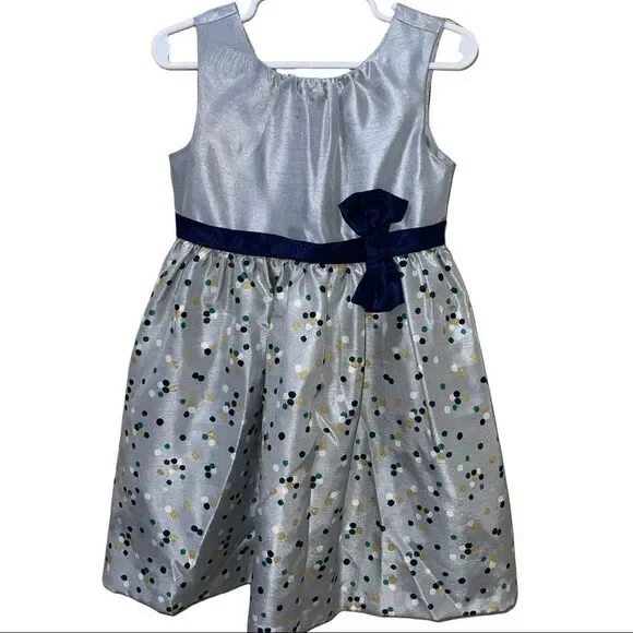 Gymboree Silver & Polka Dot Dress with Belt‎ & Bow Accents