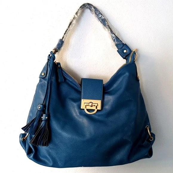 Mellow World Purse Womens Blue L Tote Handbag Zip Close‎ Clasp Single Strap NEW