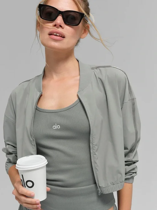 NWT Alo Cropped Breezy Full Zip Jacket Lunar Grey size XS