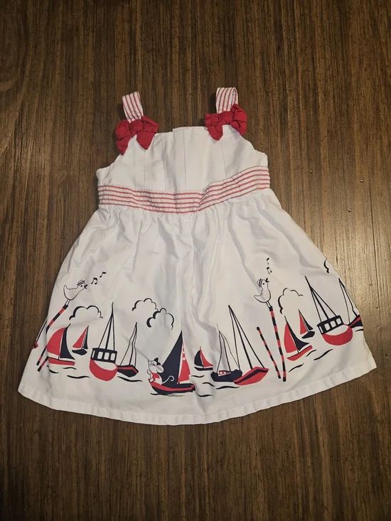 Gymboree White Red and Navy Sailboat Print Sundress