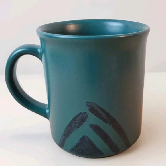 Pfaltzgraff Stoneware Mug Green Black Tribal Stripe Coffee Cup Abstract Retro 90