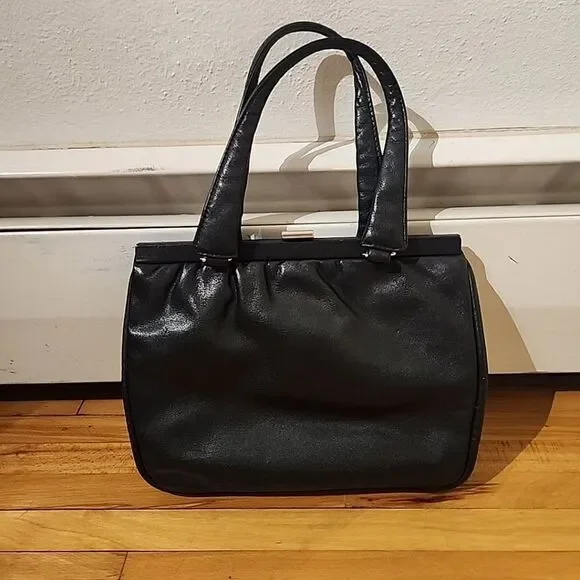 Vintage Shoulder Gold Pfeil Leather Black Hand Bag Evening Purse Clutch