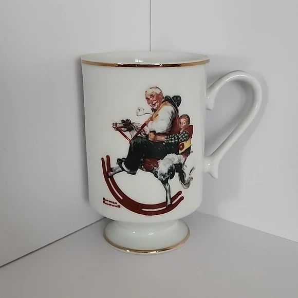 Norman Rockwell Elegant White Porcelain Mug with Vintage Design Set 7