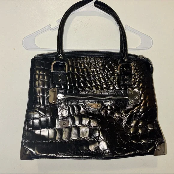 Vintage Rafe Dark Brown Crocodile Embossed Patent Leather Bag