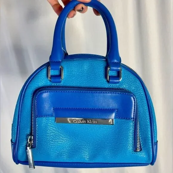 Calvin Klein | small 'Valérie' sleek studio blue faux leather dome satchel bag
