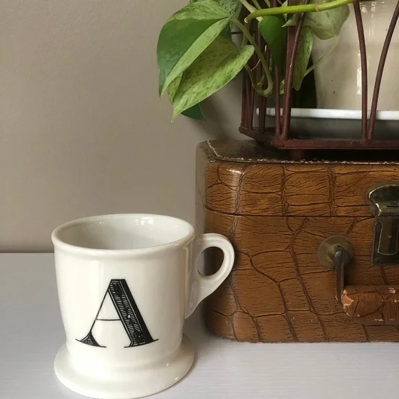 anthropologie shaving monogram coffee tea mug cup