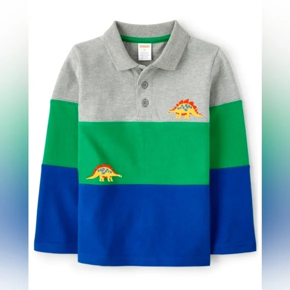 Gymboree 100% Cotton Colorblock Gray Green and Blue Dinosaur Polo Size 5T NWOT