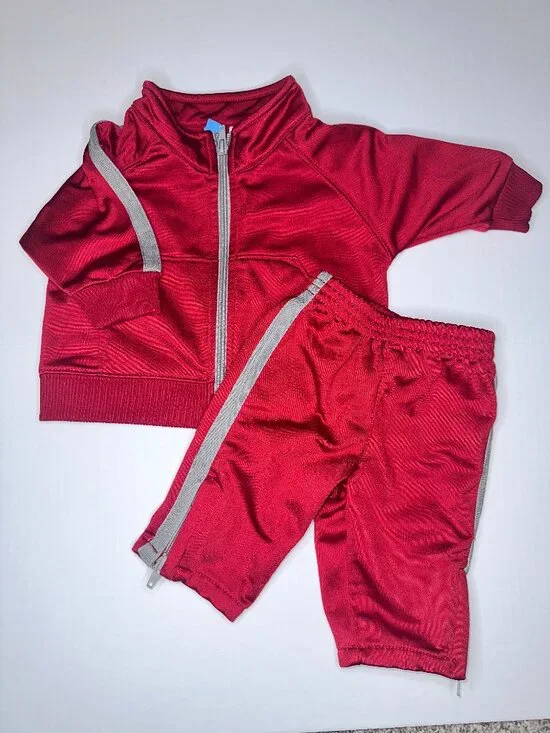 Track Suit Set 2pc Red Gray Zip Jacket & Pants Size 0-6 Months 1999 GYMBOREE VTG