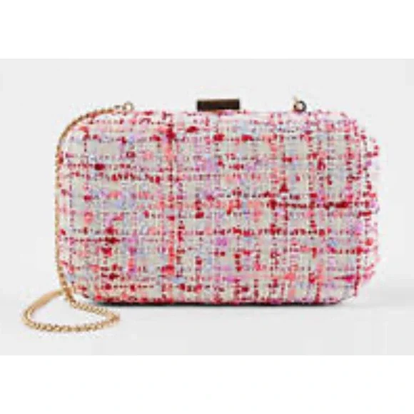 ANN TAYLOR Tweed Small Shoulder Bag Handbag and Purse Fashion Ladies Chain Pink