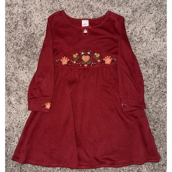 Gymboree 2006 Embroidered Floral Harvest Dress Burgundy/Red‎ Long Sleeve Size 6