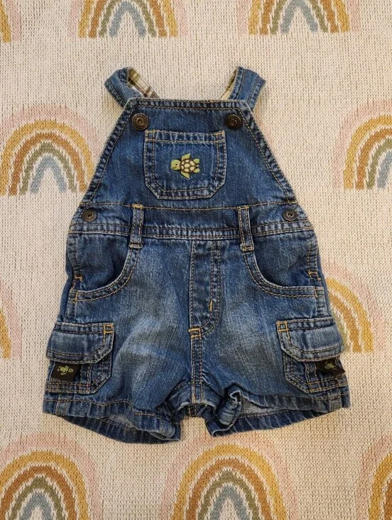 Vintage Gymboree 0-3 Months Summer Turtle Denim Shortalls - Blue Overalls