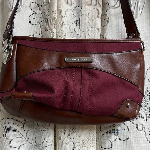 Etienne Aigner Wine and Brown Leather-Trim Shoulder Bag