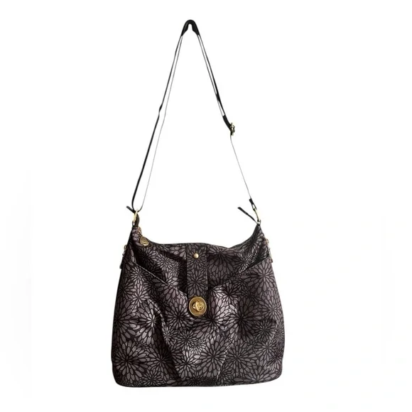Baggallini Helsinki Shoulder Crossbody Hobo Gray Floral w/ RFID 13.5” x 11” x 4”