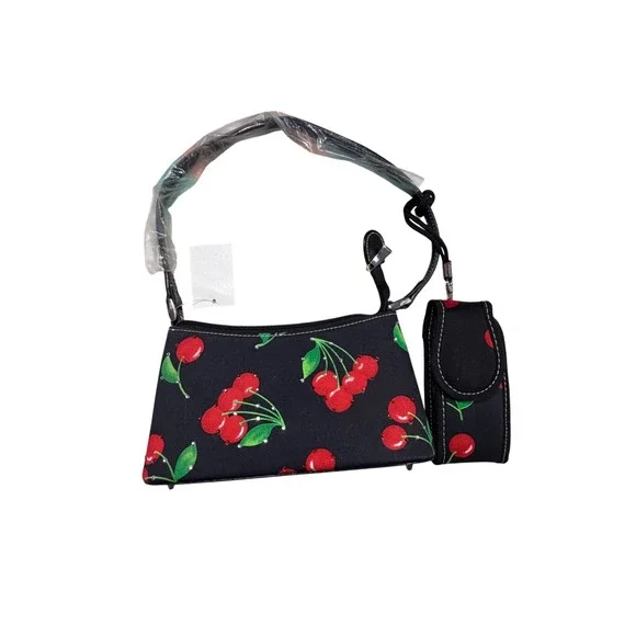 Y2K Cherry Print Mini Shoulder Bag Deadstock NWT w/ Matching Phone Holder Purse