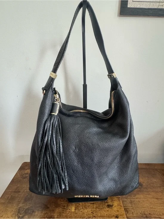 Michael Kors Black Leather Tassel Hobo Shoulder Bag