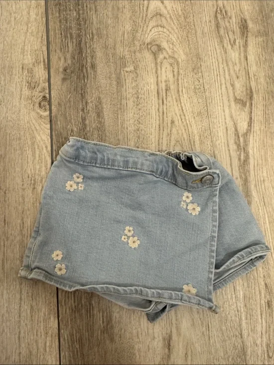 OshKosh B'gosh Light Blue Denim Baby Shorts with Foral  Stitching